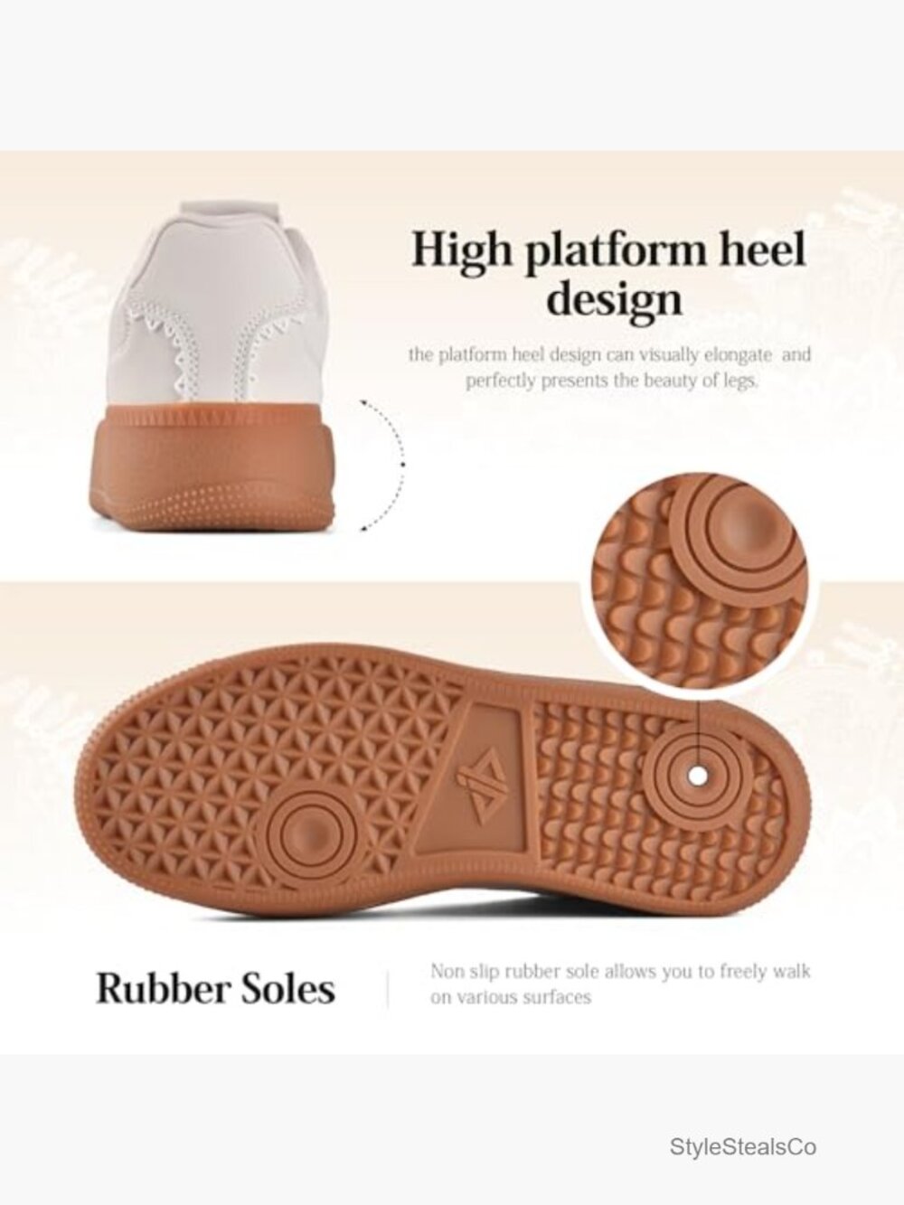 Lace-Up Fashion Platform Chunky Sneakers Memory Foam Comfort Gum Sole - Picture 6 of 7